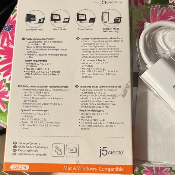 NEW j5create USB to VGA Multi-Monitor Adapter JUA214 Windows Mac OS - Picture 3 of 4